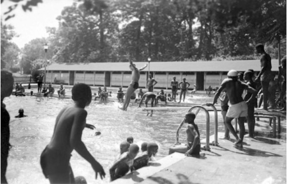 Kids jumping in pool Druid Hill Pool